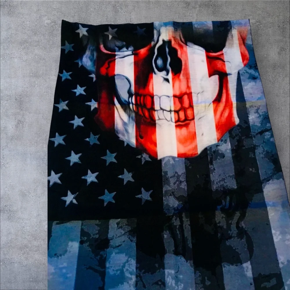 Skull Stars & Striped 16 n 1 Neck Gaiter Face Cover Dust Mask Biker Rag